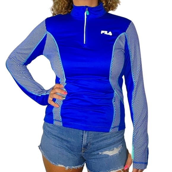 Fila Sport Running Size Medium Long Sleeve Active Quarter Zip Top Blue - Picture 4 of 4